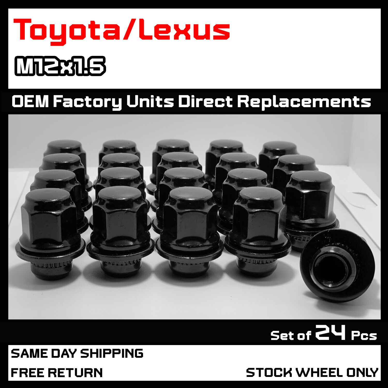 [24] Black Toyota/Lexus 4Runner FJ Tacoma TRD OEM Factory 12X1.5 Mag Lug Nut