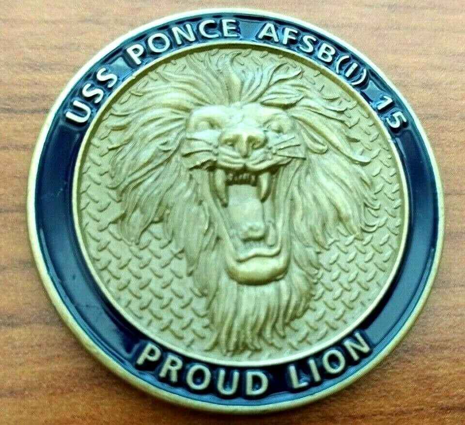 Uss Ponce Roaring Lion Proud Flag Navy Challenge Coin After City In Puerto Rico