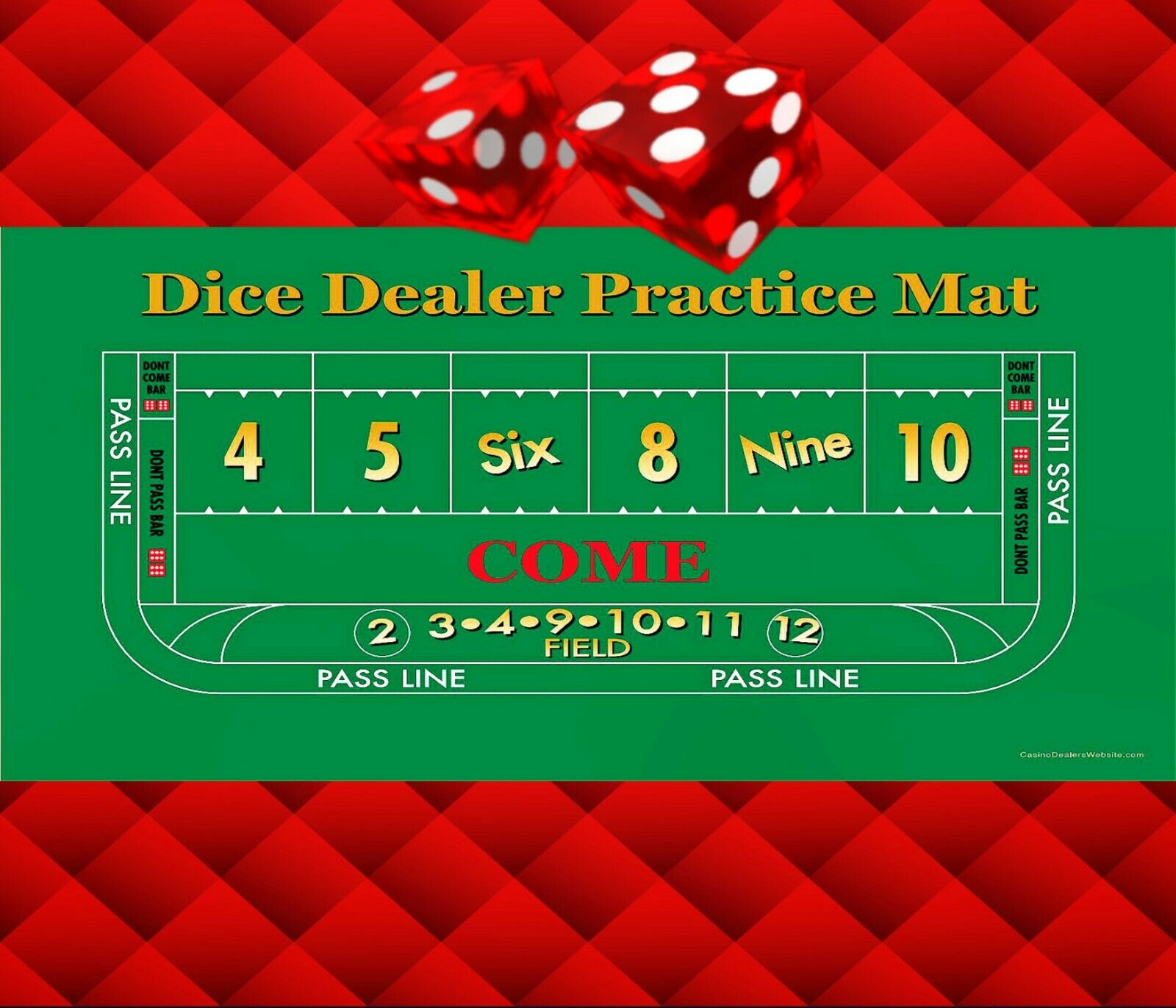 Craps Layout - Dice Dealer Practice Mat - Dealer Training Mat