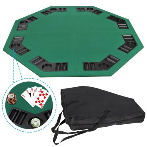 48" Folding Octagon Poker Card Game Table Top Cup Chip Holders Blackjack Party