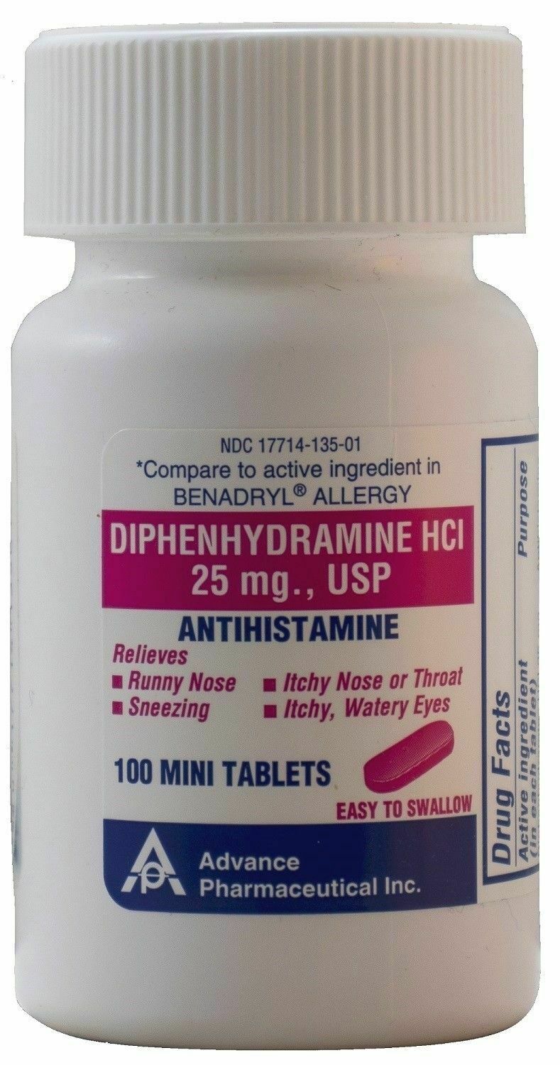Nighttime Sleep-Aid Diphenhydramine 25mg 100 Mini Tablets per Bottle