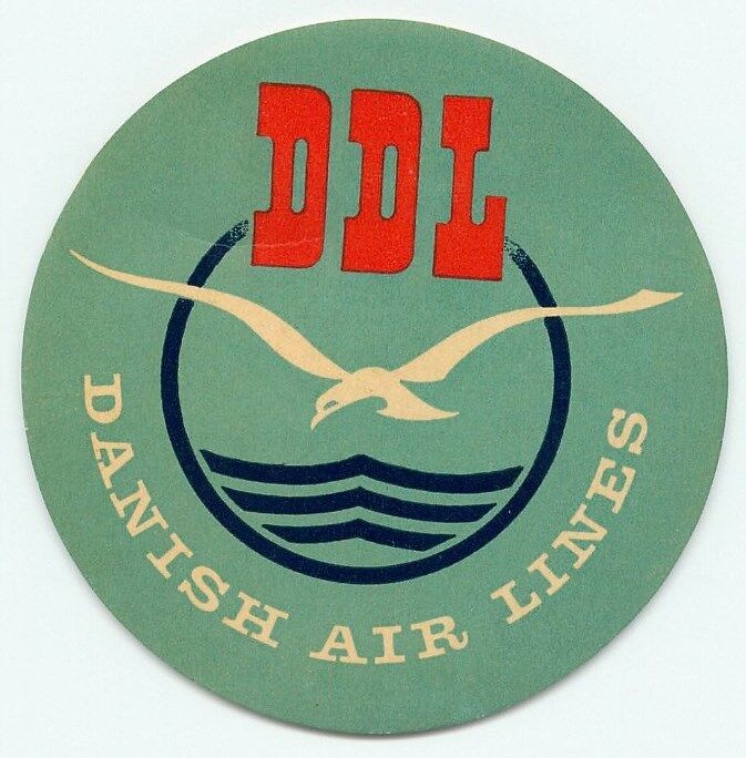 DDL DANISH AIRLINES VINTAGE AIRLINE AVIATION LUGGAGE LABEL