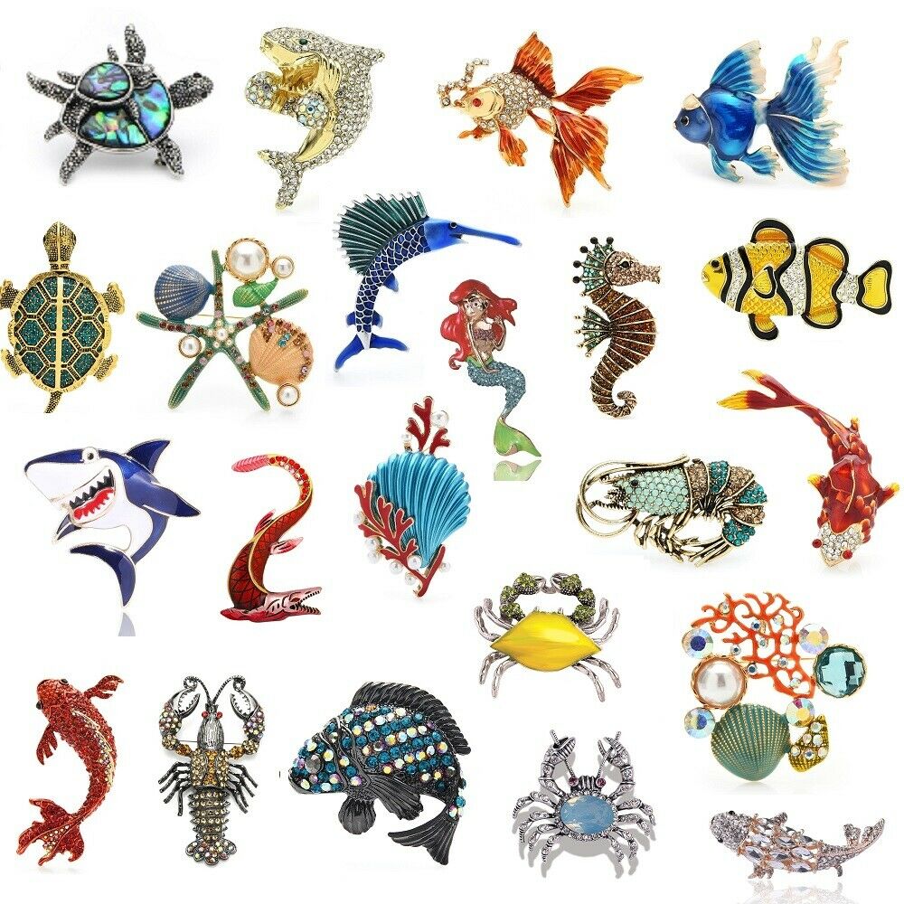 Rhinestone Fish Trurtle Sea Animal Brooches Fashion Party Pin Women Jewelry Gift