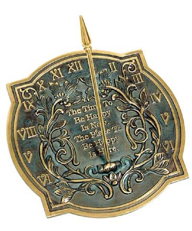 Happiness Brass Sundial, Verdigris, 9.875" Dia. By Rome Industries