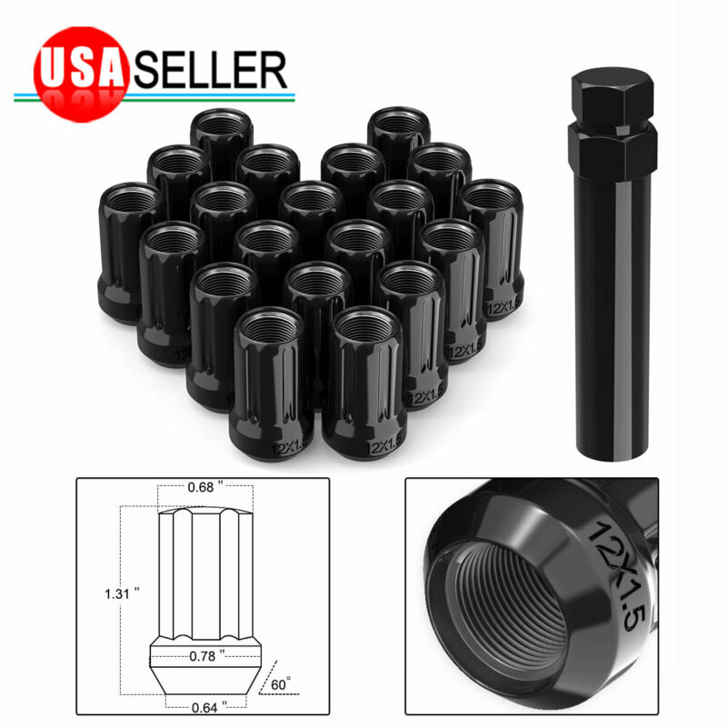 20 Black 12x1.5 Bulge Acorn Steel Lug Nuts Open End For Honda Acura Ford Chevy