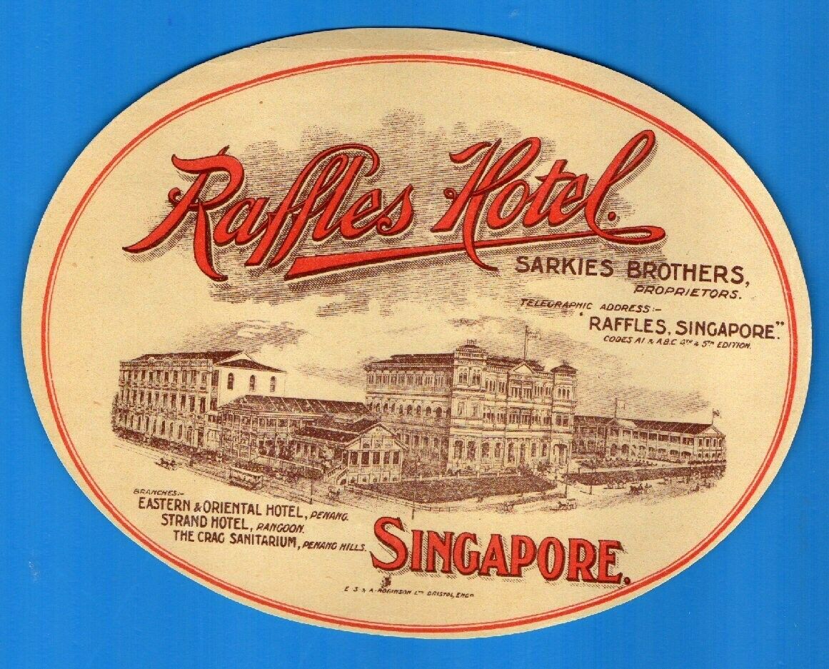 RARE Hotel luggage label Singapore Raffles style 2 VERY EARLY VERSION #760