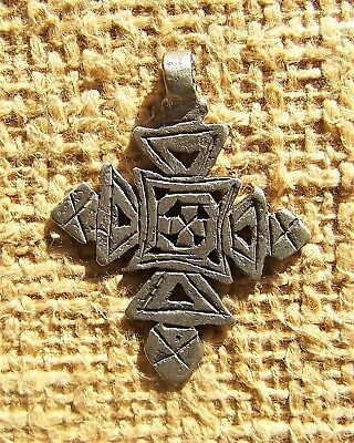 African Silver Christian Coptic Cross Pendent From Ethiopia 2 3/8" Tall Was $135
