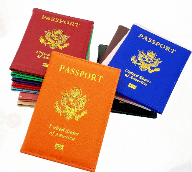 Leather Passport Holder Cover Travel Card  Case Wallet USA Emblem RFID Blocking