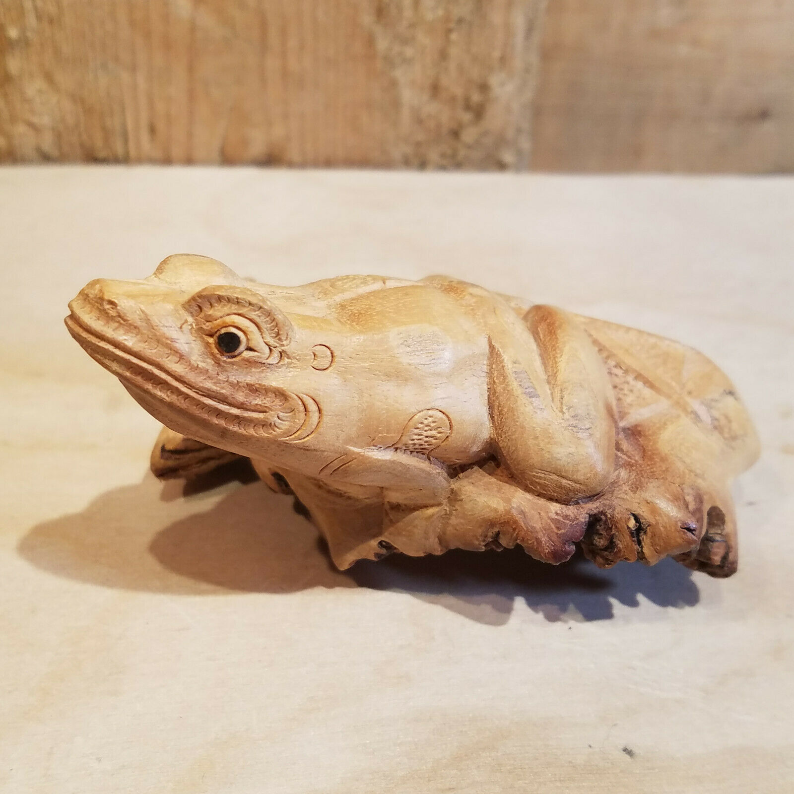 Wood Carved Frog Figurine Live Edge Burl Fungi Mushroom Artisan - Swanky Barn