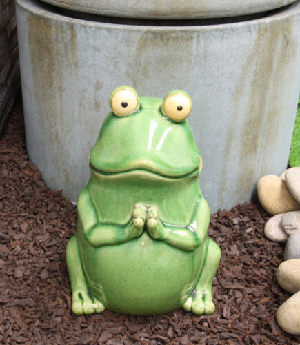 Lilypad Wishes Ceramic Whimsical Meditating Yoga Green Frog Home Garden Statue