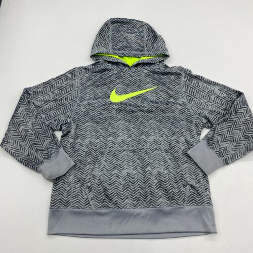 Nike Hoodie Youth L Gray Green Long Sleeve Chevron Kangaroo Pockets Logo Print