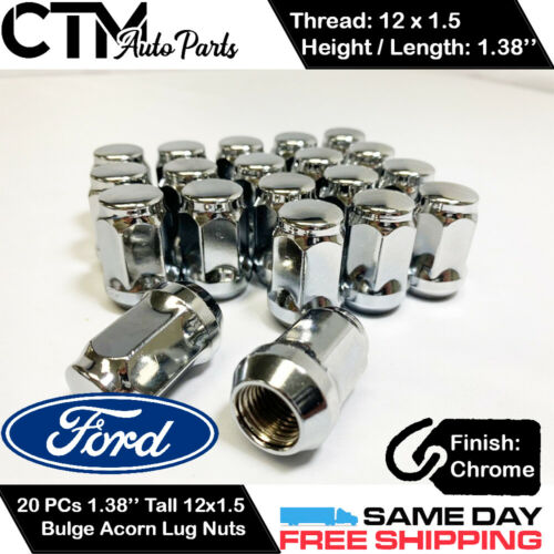 20PC FORD CHROME CONICAL SEAT 12X1.5 WHEEL LUG NUTS BULGE ACORN FOR FORD