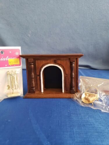 Dollhouse Walnut Fireplace With Accessories
