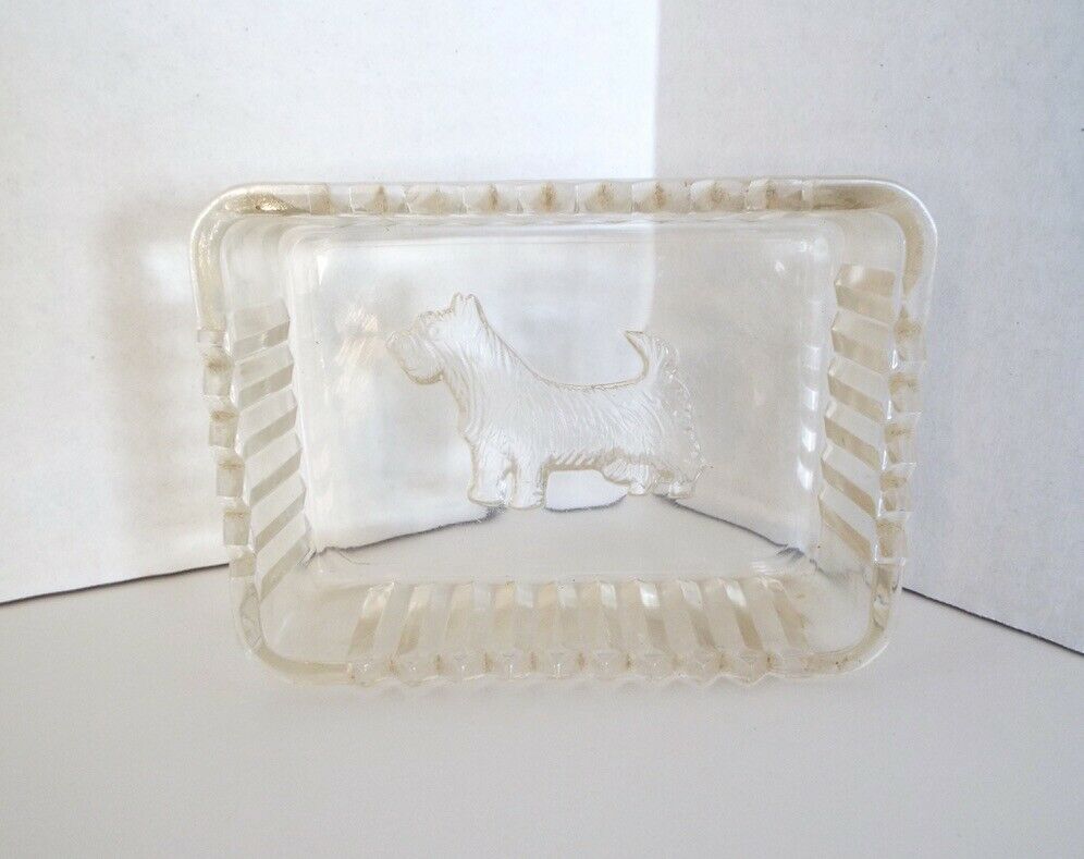 Vintage Scottish Cairn Terrier Glass Soap Dish Ashtray Mid Century Modern Dog