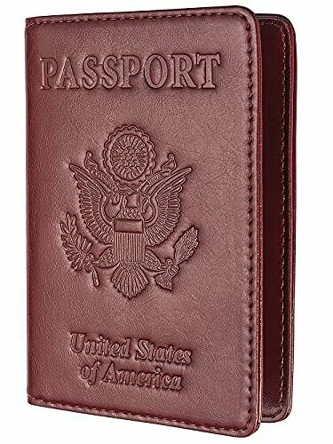 Passport Holder Cover Case RFID Blocking Travel Wallet Premium Faux Wine Red