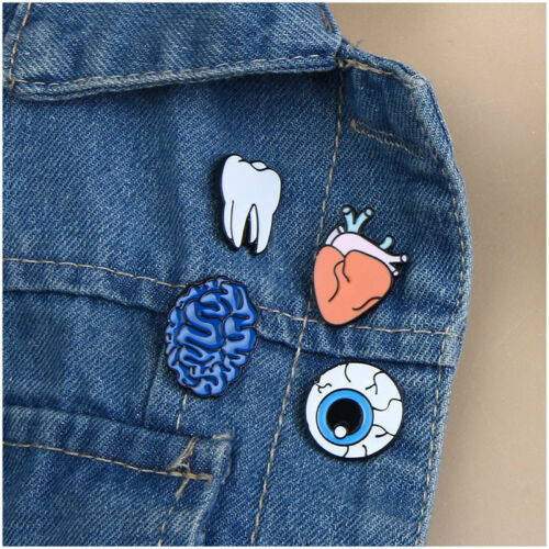 4pcs Cute Enamel Tooth Heart Collar Pins Badge Corsage Cartoon Brooch Jewelery