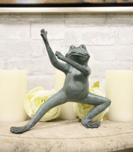 Aluminum Whimsical Tai Chi Kung Fu Crouching Frog Garden Statue Feng Shui Frogs