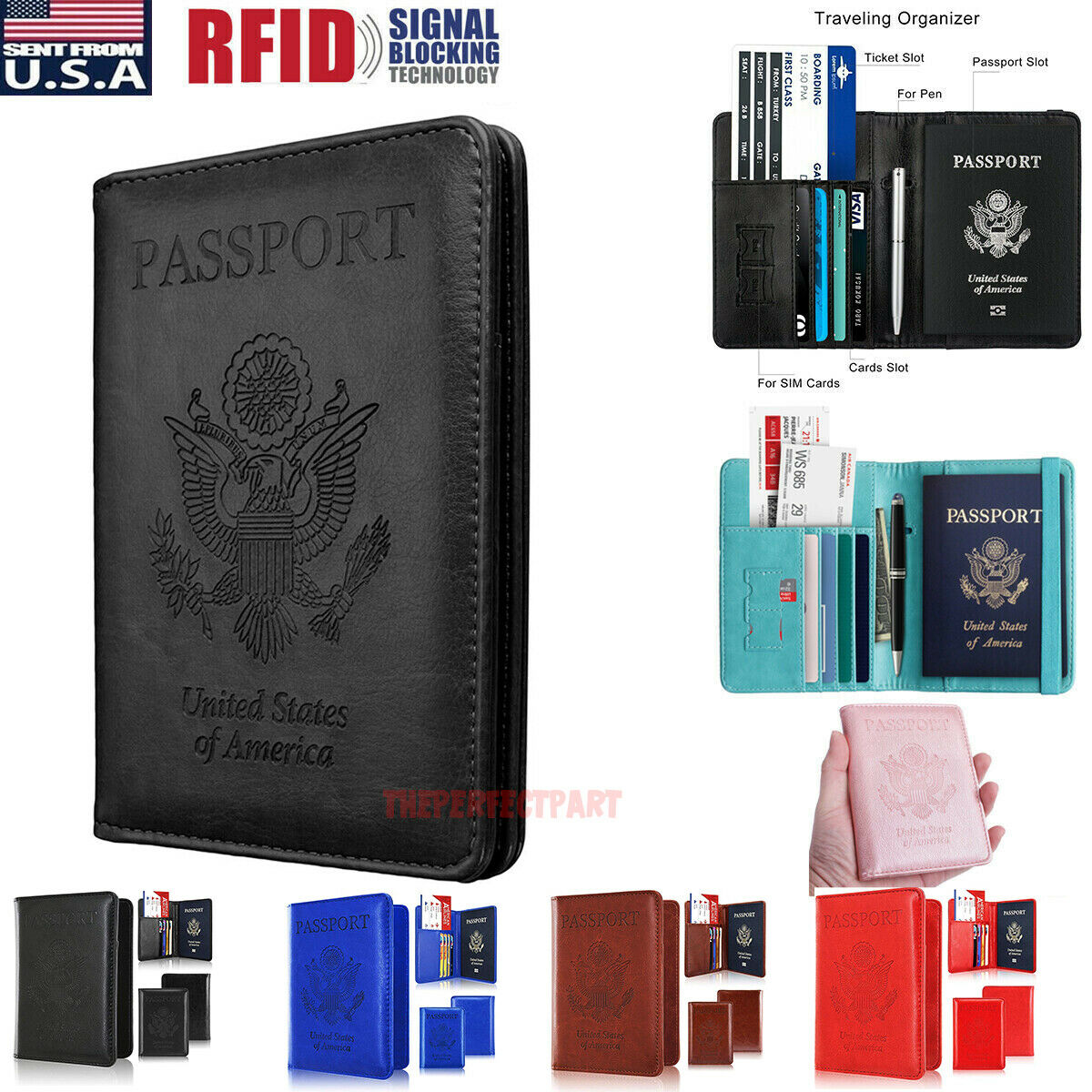Slim Leather Travel Passport Wallet Holder Rfid Blocking Id Card Case Cover Us