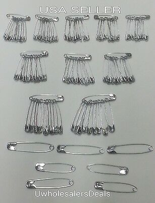 100 Safety Pins Silver Tone Assorted Sizes 2", 1-1/2". 1-1/4", 1" New In Pack