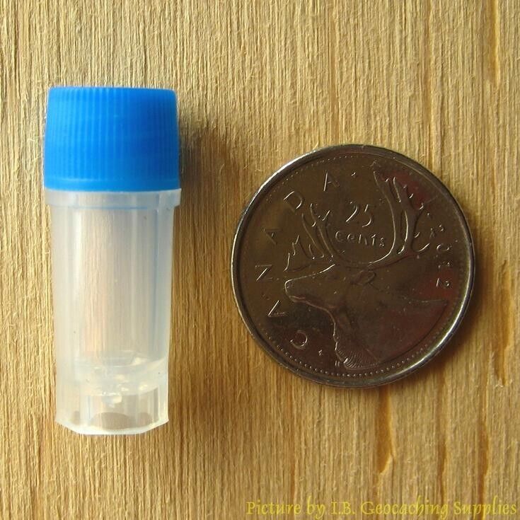25 Geocaching Nano Containers (0.5ml, Blue Cap, Plastic Bison Tubes)