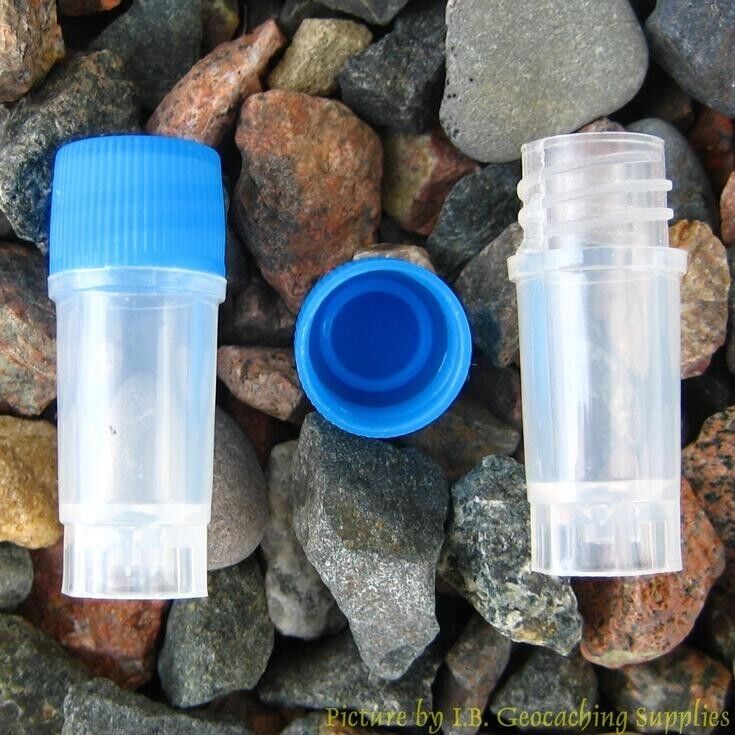 50 Geocaching Nano Containers (0.5ml, Blue Cap, Plastic Bison Tubes)