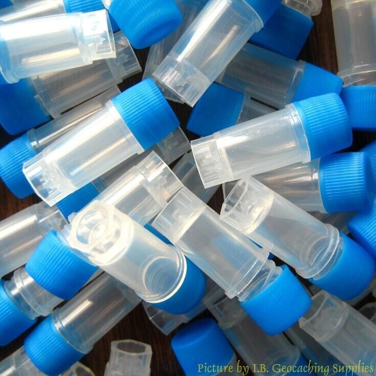 100 Geocaching Nano Containers (0.5ml, Blue Cap, Plastic Bison Tubes)