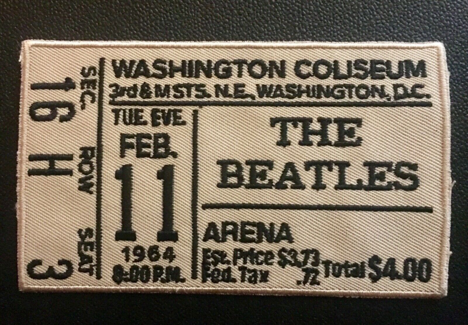 THE BEATLES Ticket EMBROIDERED PATCH 1st US CONCERT 4x2” Beatlemania