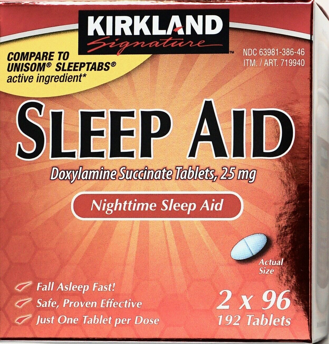 Kirkland Signature Sleep Aid Doxylamine Succinate 25mg Fall Asleep Fast Tablets