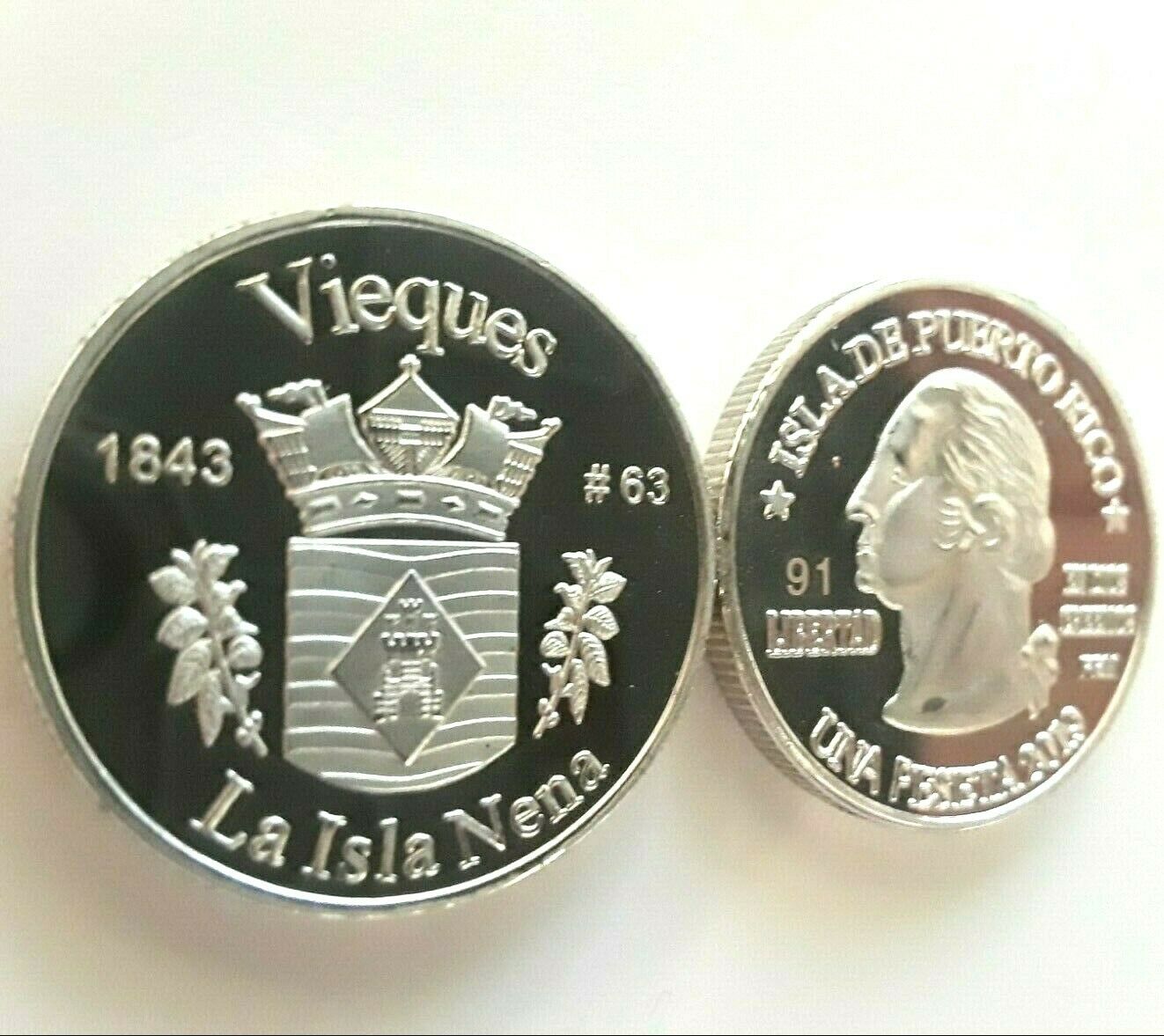 Peseta Vieques Island 2019 Serie Pueblo Puerto Rico Plata Boricua Silver Quarter