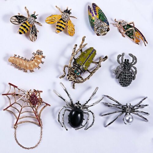 Fashion Animal Insect Bee Spider Pearl Crystal Brooch Pin Women Men Jewelry Gift