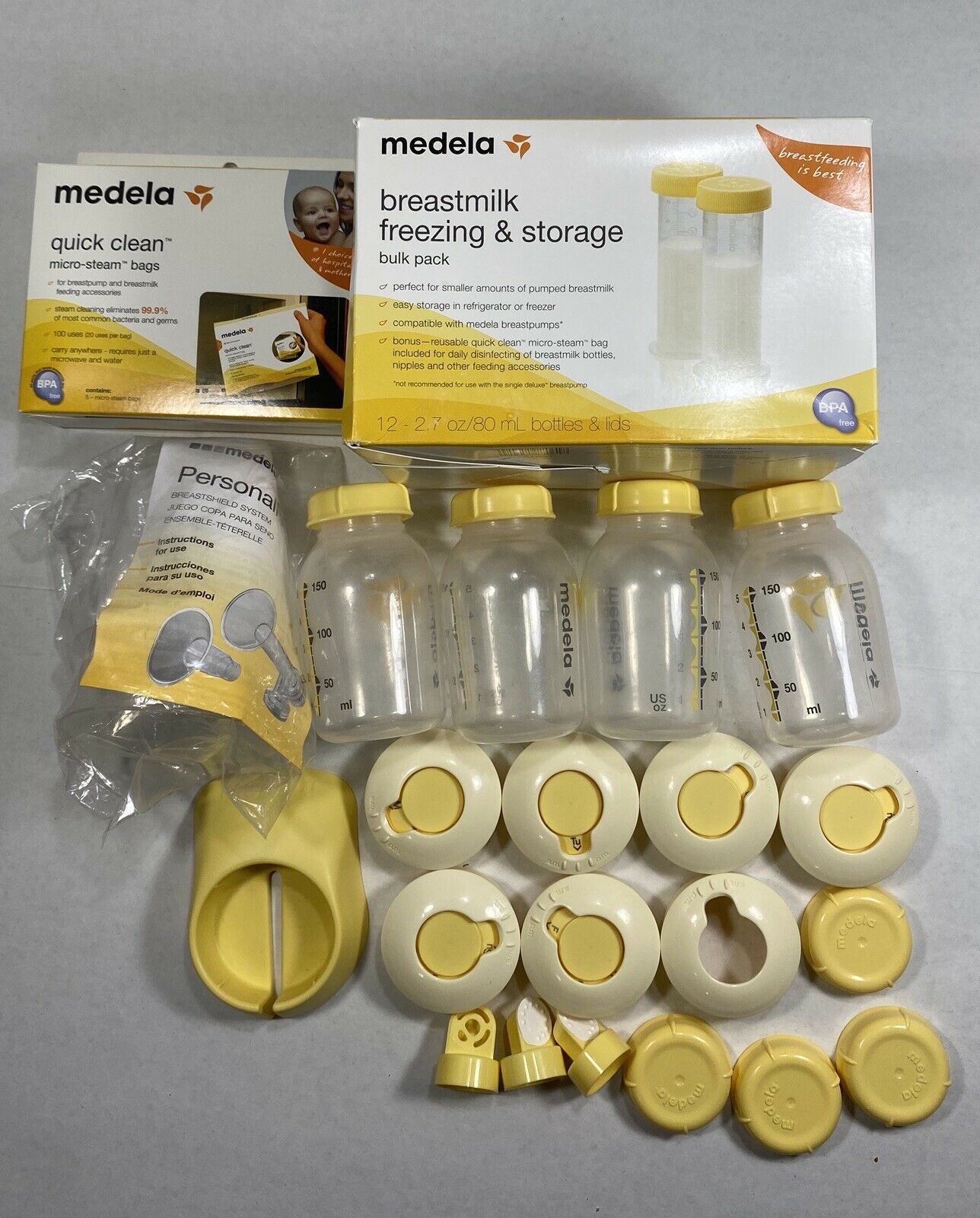Medela Bottles & Parts Clean Bags, Breastmilk Storage Bottle Lids New & Used