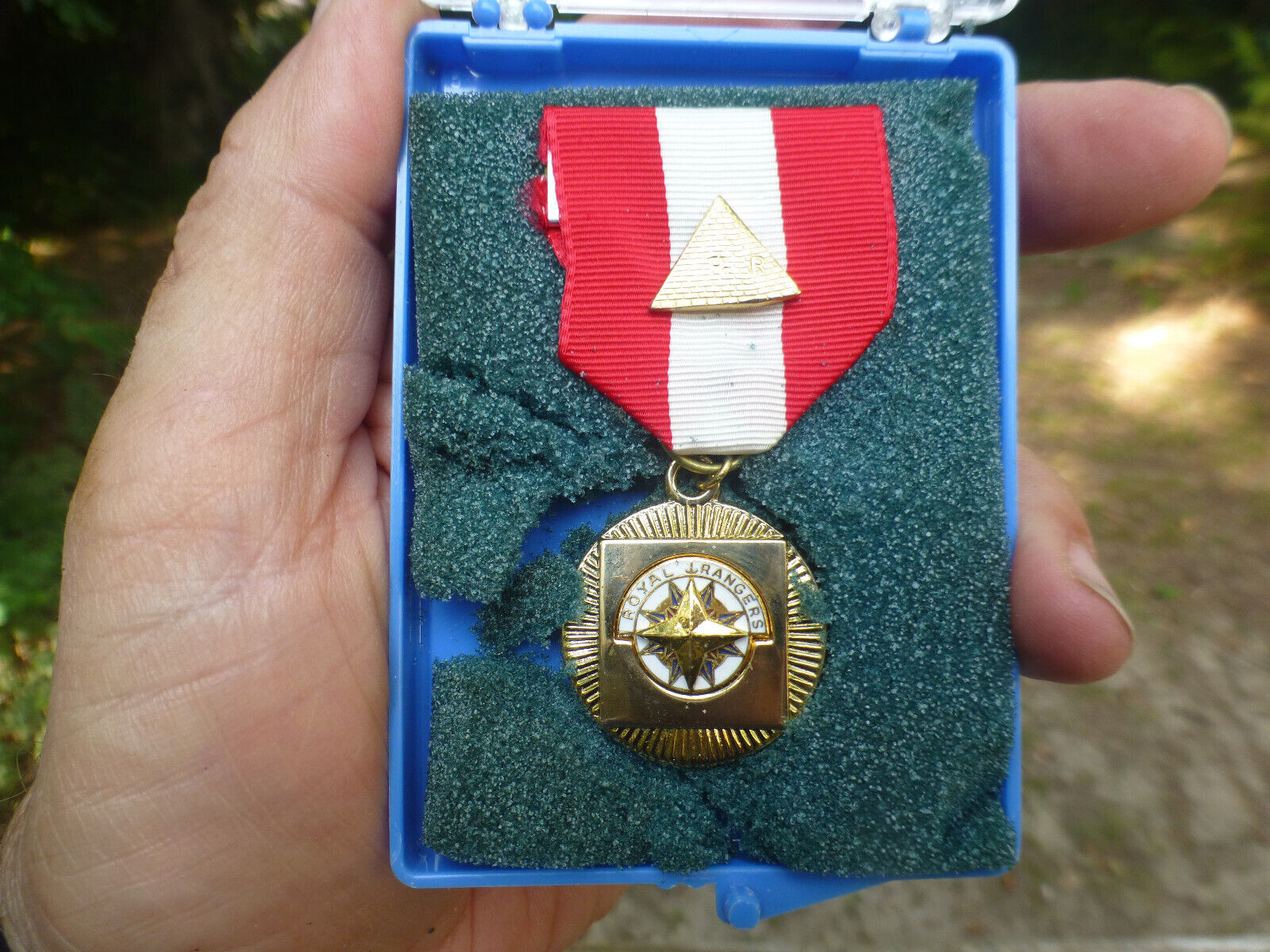 *NEW* Royal Rangers Gold Medal with Red & White Ribbon with RR Pyramid