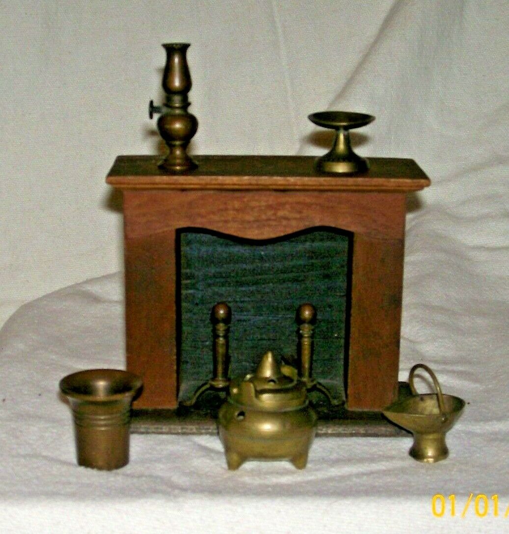 Nice Dollhouse Furniture Wood Fireplace Brass Accessories 10 Pieces