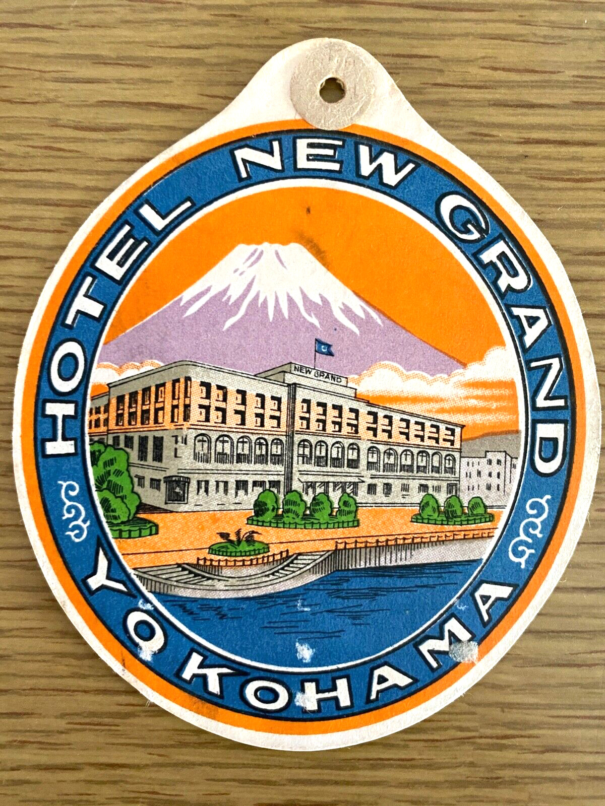 1930s Hotel New Grand - Yokohama, Japan Vintage Luggage Label Tag Stunning Color