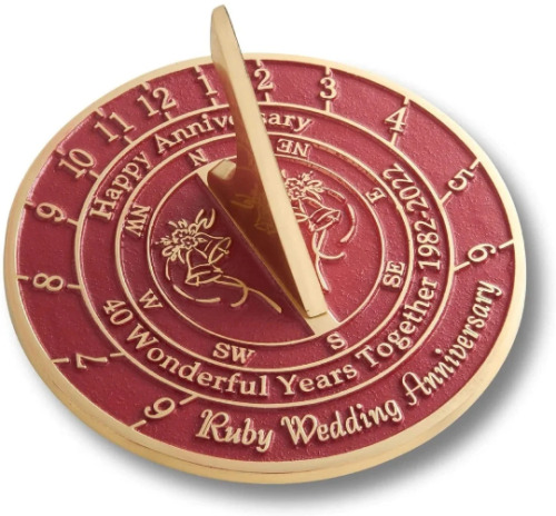 Ruby Wedding Anniversary 10" Brass Sundial Personalised Navigational Compass