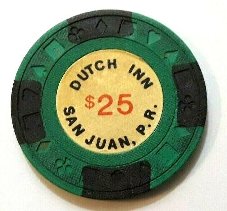 $25 DUTCH INN San Juan Hotel GreBlk Casino Poker Chip PUERTO RICO EWING MOLD