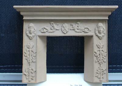 Victorian Style Dollhouse Fireplace Decorated With Figures Scrolls Detail