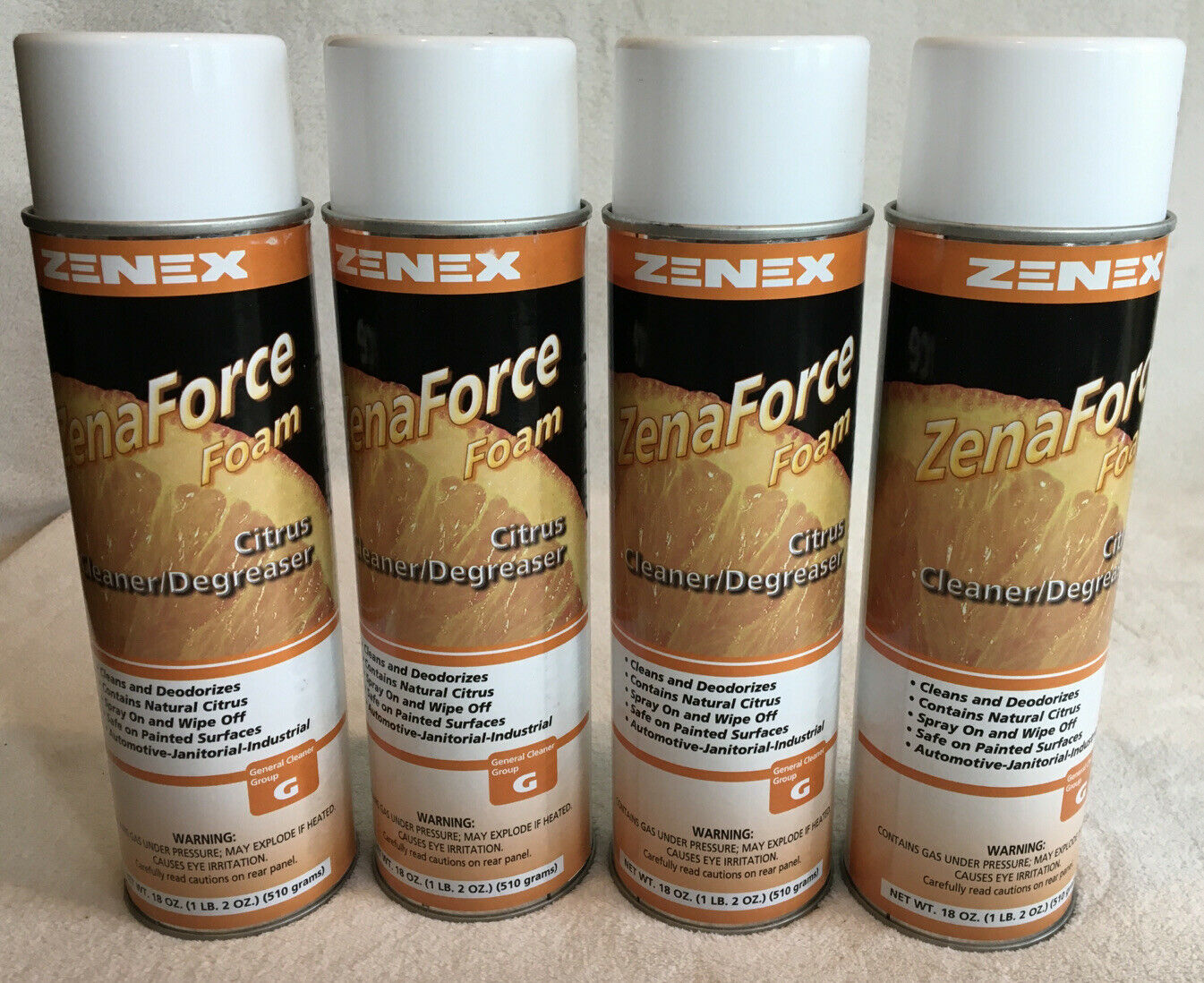 Lot Of 4 Zenex Zenaforce Foam Citrus Cleaner/degreaser 18 Oz Cans Mpn 496105