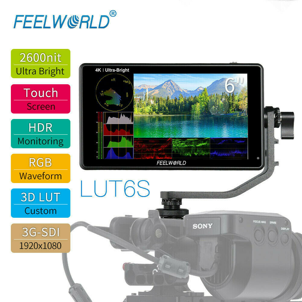 Feelworld Lut6s 6" 3d Lut Touch Screen 4k 3g Sdi On Camera Field Monitor Hdr