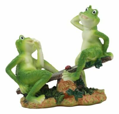 Summer Fun Cottage Garden Whimsical Frogs Sitting On Seesaw With Ladybug Statue