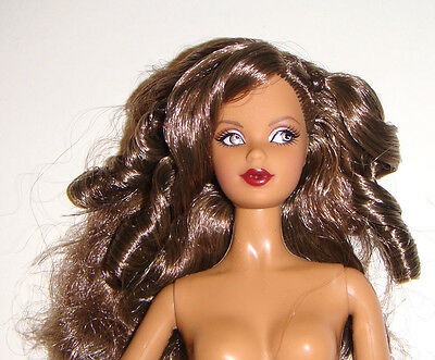 (B) Nude Barbie AA Long Curly Brown Haired Nude Model Muse Barbie Doll
