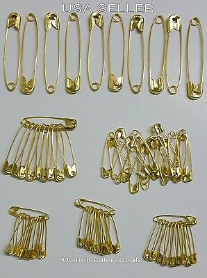 70 Safety Pins Gold Tone Assorted Sizes 2", 1-1/2". 1-1/4", 1" New In Pack