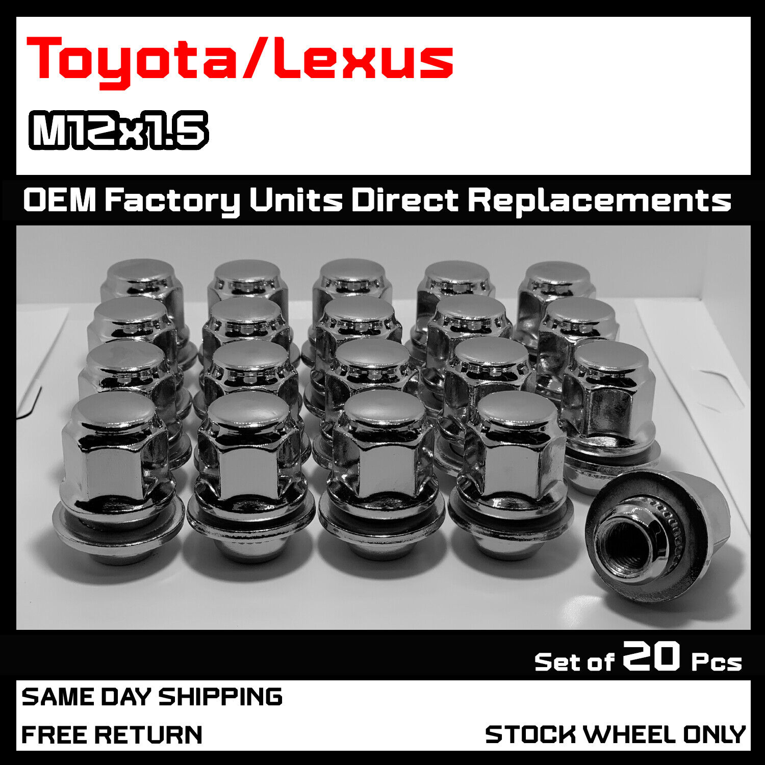 [20] Chrome Toyota/Lexus/Scion OEM Factory Style 12X1.5 Mag/Flat Seat Lug Nuts
